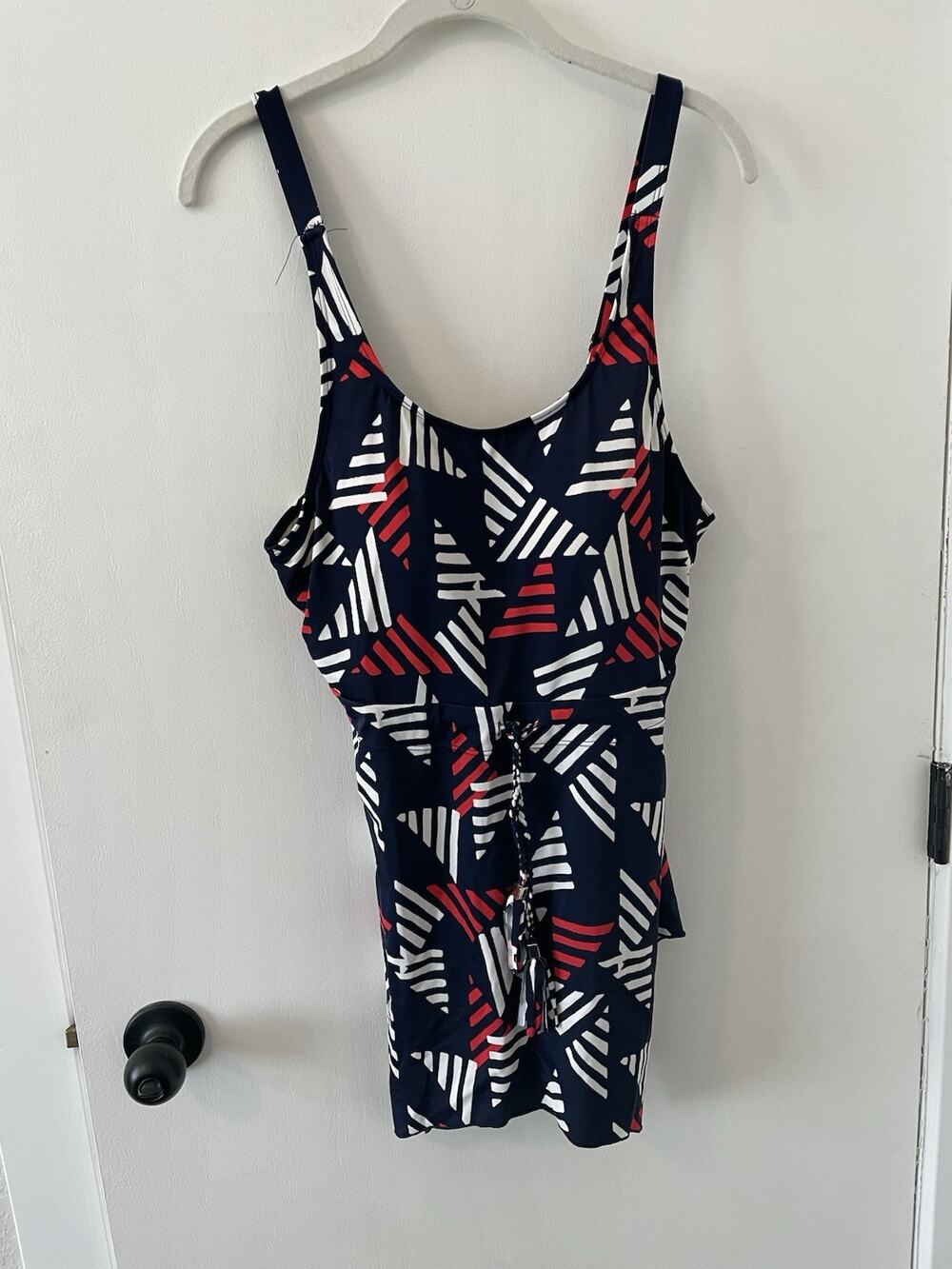 Denim & Co. Beach Handkerchief Hem Tankini Top Size 14 Nautical Vibe Navy